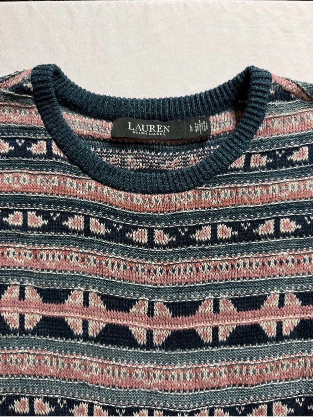 Ralph Lauren Navy and Pink Fair Isle Crewneck Sweater